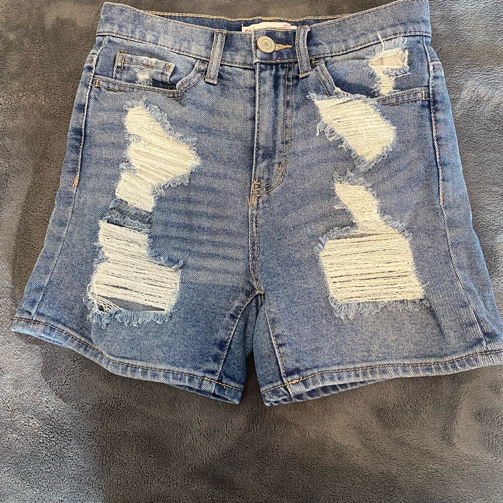 Blue Distressed Jean Shorts with Ripped Detailing